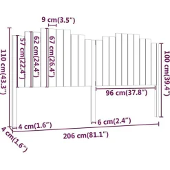 Vidaxl Tête de lit 206x4x110 cm Bois massif de pin