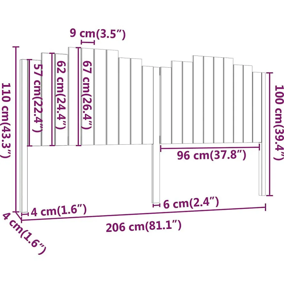 Vidaxl Tête de lit 206x4x110 cm Bois massif de pin