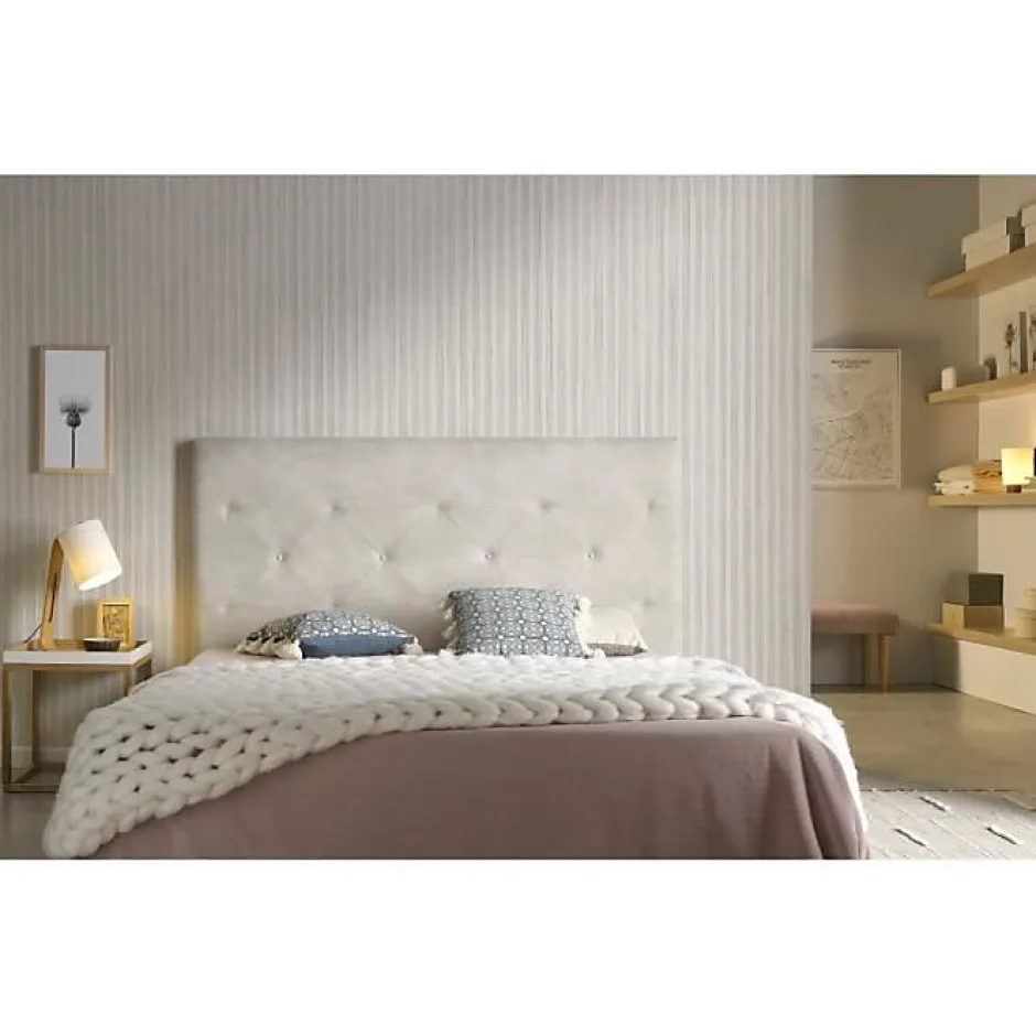 Eccox Tête de lit Zafiro pour lit 105 en tissu gris blanc 115x115x8.