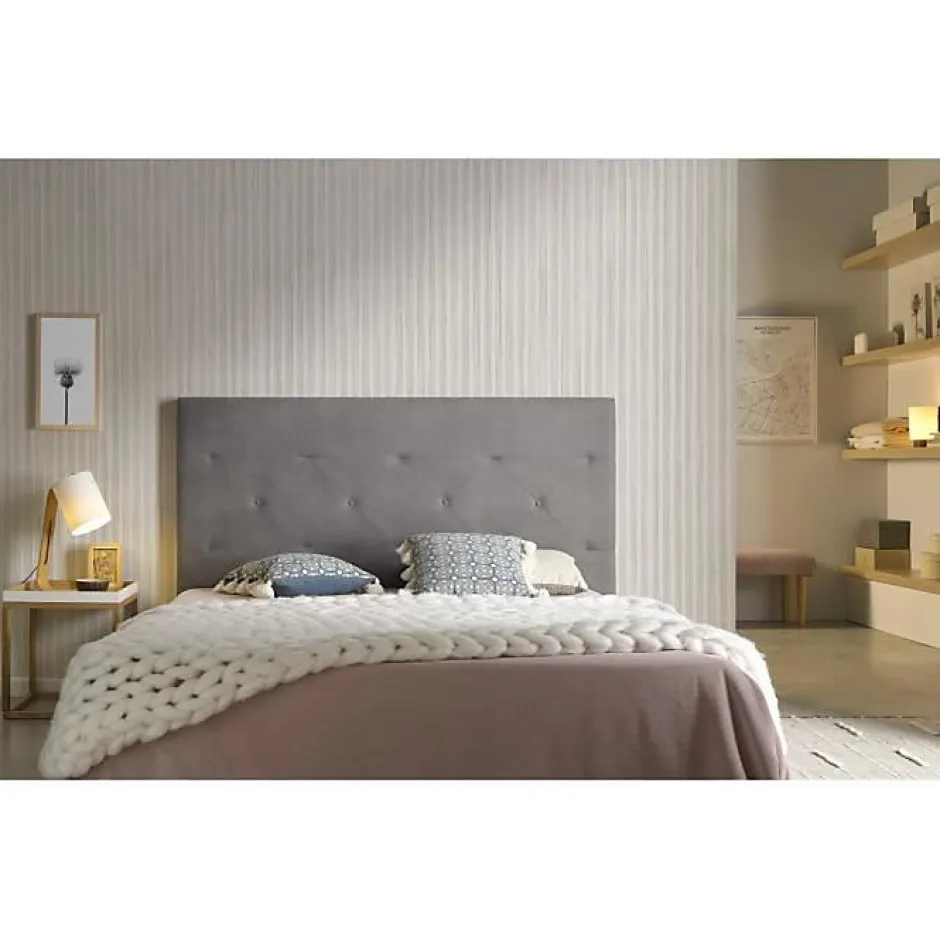 Eccox Tête de lit Zafiro pour lit 135 en tissu gris 154x115x8.