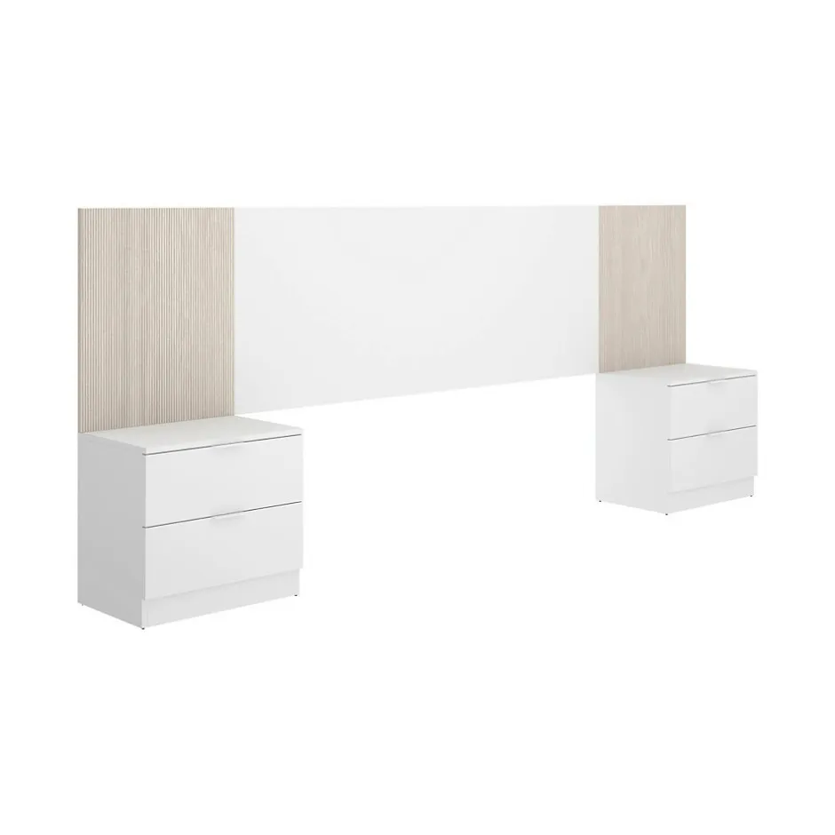 Dmora Tête du lit Dujuan, Tête de lit, Tête de lit pour la chambre, Appui-tête, 259x34 h106 cm, Blanc et Chêne clair