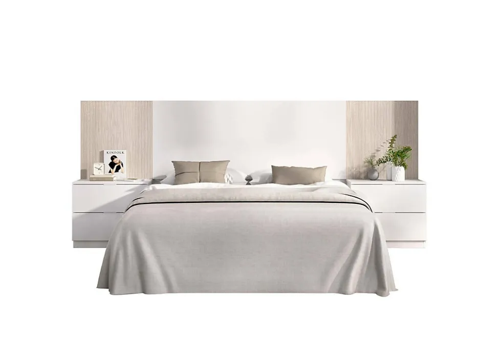 Dmora Tête du lit Dujuan, Tête de lit, Tête de lit pour la chambre, Appui-tête, 259x34 h106 cm, Blanc et Chêne clair