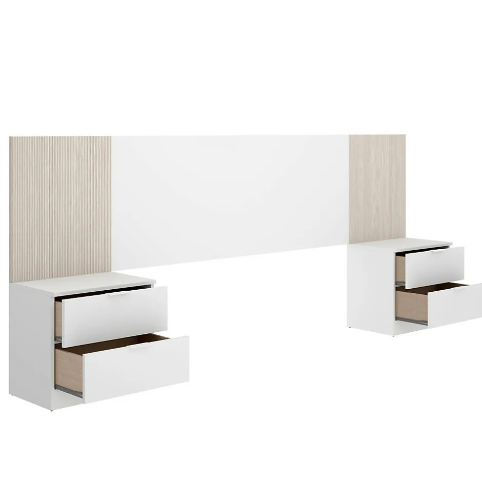 Dmora Tête du lit Dujuan, Tête de lit, Tête de lit pour la chambre, Appui-tête, 259x34 h106 cm, Blanc et Chêne clair