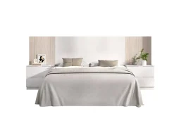 Dmora Tête du lit Dujuan, Tête de lit, Tête de lit pour la chambre, Appui-tête, 259x34 h106 cm, Blanc et Chêne clair