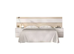 Dmora Tête du lit Trudy, Tête de lit, Tête de lit pour la chambre, Appui-tête, 248x34 h96 cm, Chêne clair et Blanc