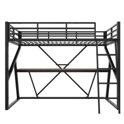 Urban Meuble Lit superposé métallique enfant noir avec LED, bureau intégré