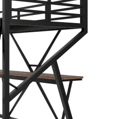 Urban Meuble Lit superposé métallique enfant noir avec LED, bureau intégré