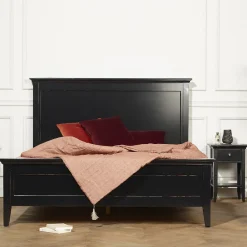 Robin des bois VANESSA Lit double style bord de mer en pin laqué noir, 160 x 200