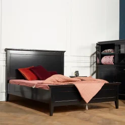 Robin des bois VANESSA Lit double style bord de mer en pin laqué noir, 160 x 200