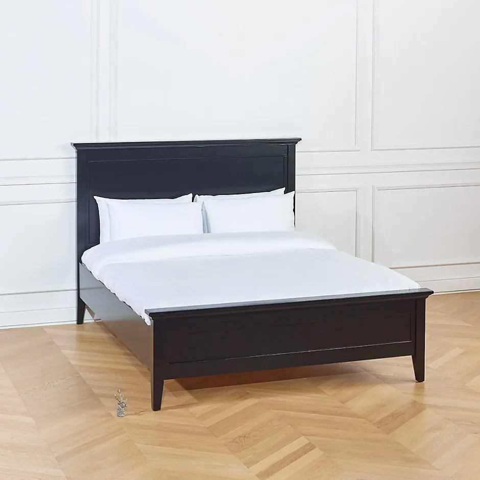 Robin des bois VANESSA Lit double style bord de mer en pin laqué noir, 160 x 200