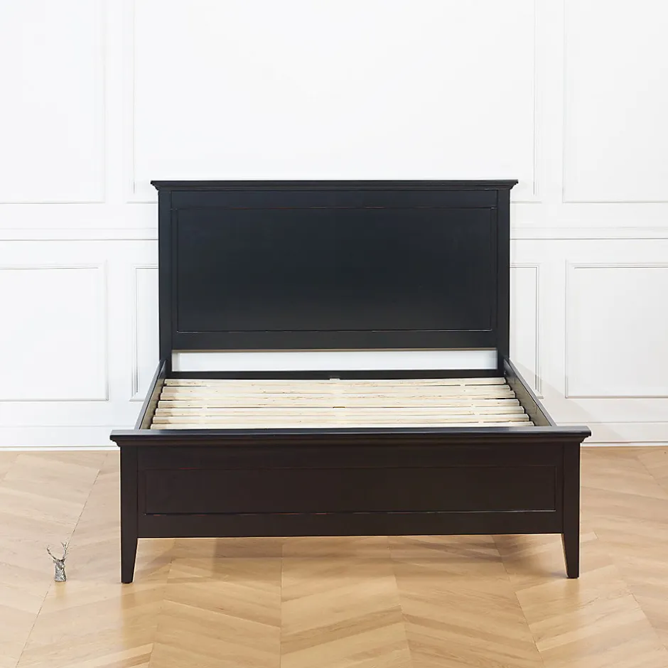 Robin des bois VANESSA Lit double style bord de mer en pin laqué noir, 160 x 200
