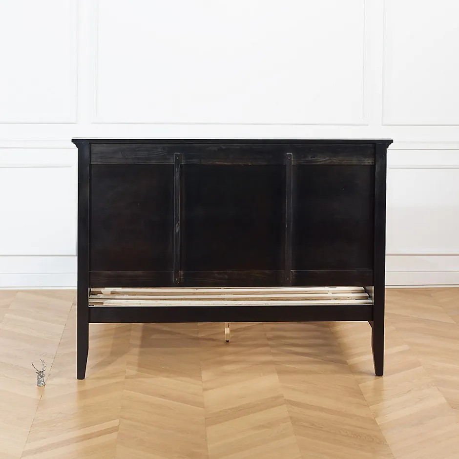Robin des bois VANESSA Lit double style bord de mer en pin laqué noir, 160 x 200
