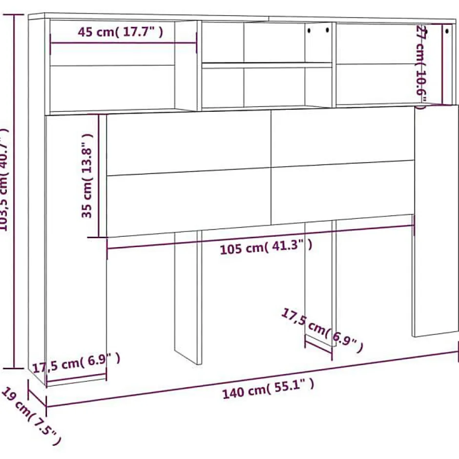 Vidaxl Armoire de tête de lit Blanc 140x19x103,5 cm 811862