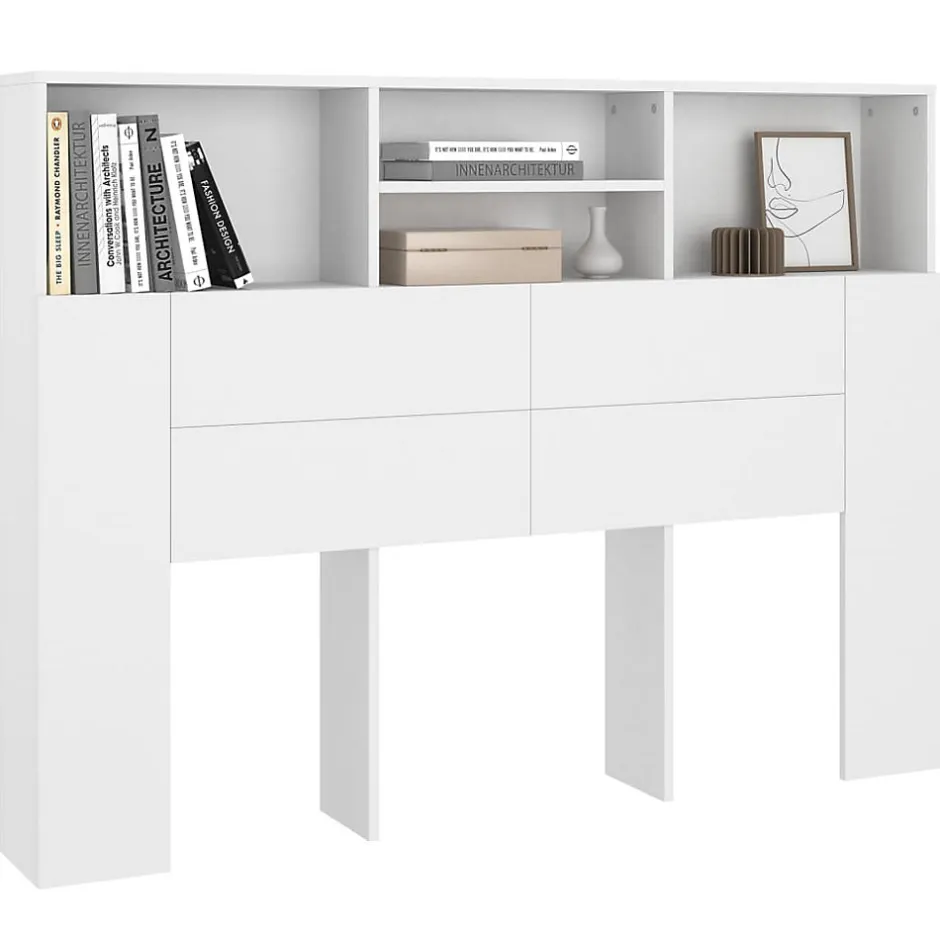 Vidaxl Armoire de tête de lit Blanc 140x19x103,5 cm 811862