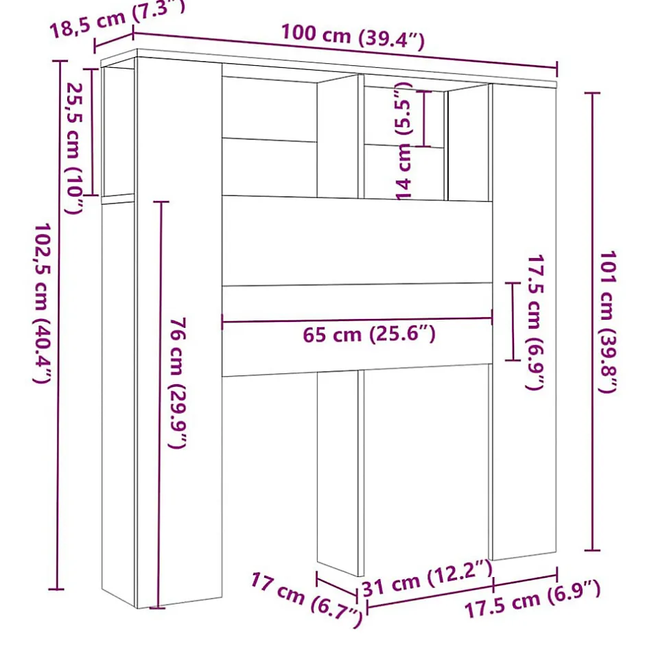 Vidaxl Armoire de tête de lit Noir 100x18,5x104,5 cm 811908