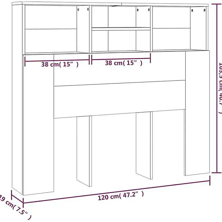 Vidaxl Armoire de tête de lit Noir 120x19x103,5 cm New