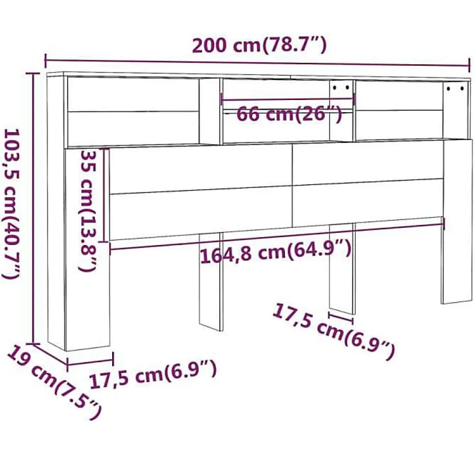 Vidaxl Armoire de tête de lit Noir 200x19x103,5 cm 811890