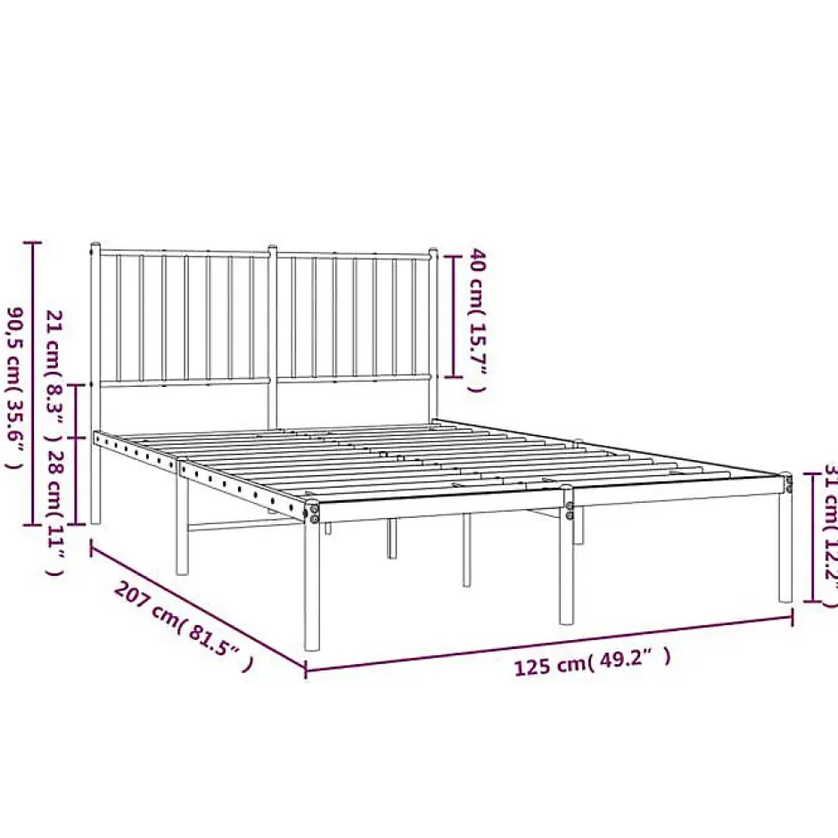 Vidaxl Cadre de lit métal avec tête de lit noir 120x190 cm 350861 Hot