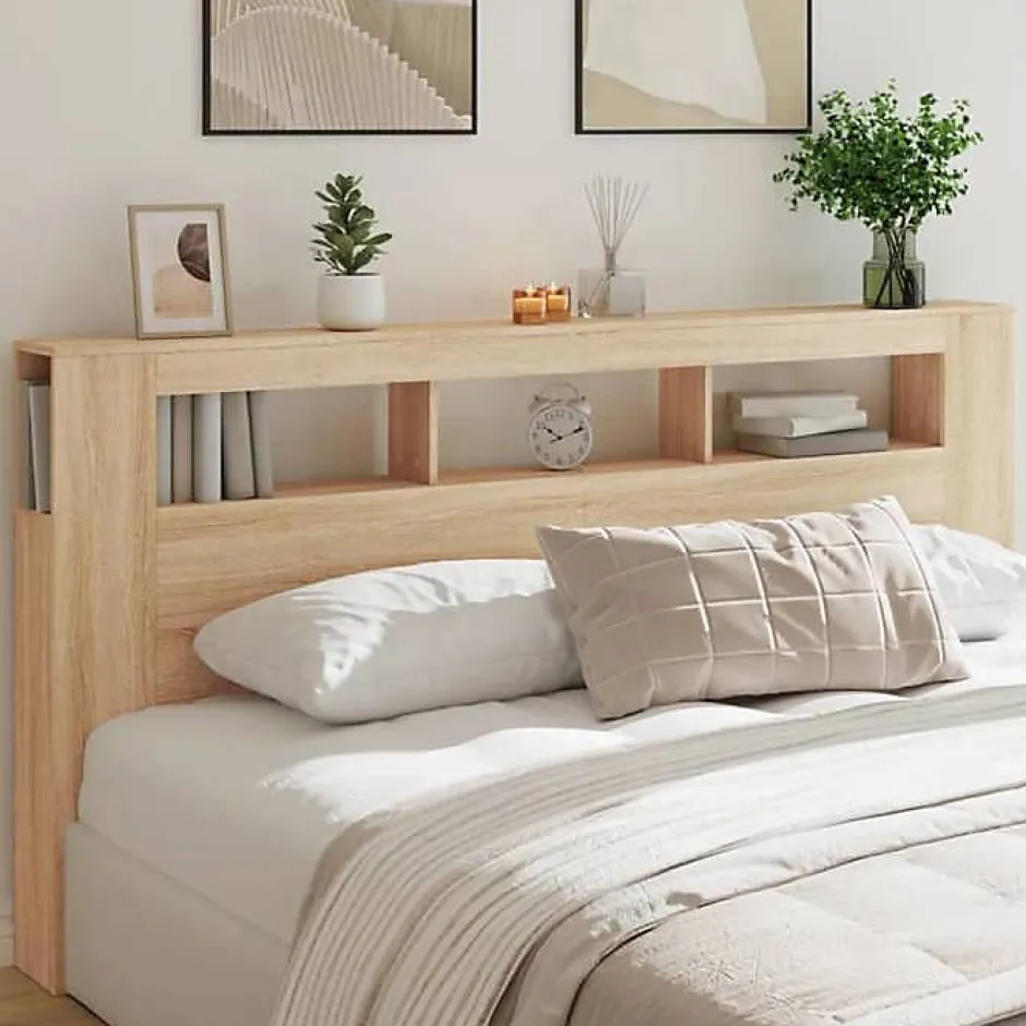 Vidaxl Tête de Lit à LED, Accessoire de Lit, Tête de Cadre de Lit, Meuble de Chambre à Coucher, Chêne Sonoma 837367