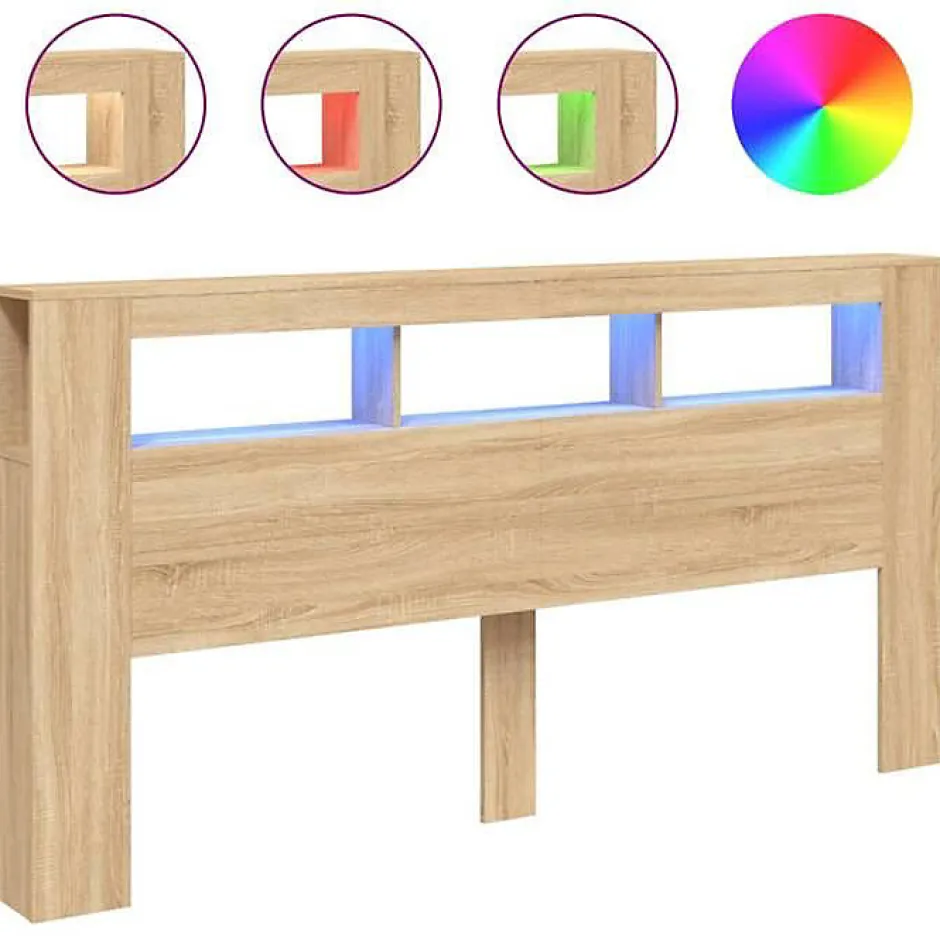Vidaxl Tête de Lit à LED, Accessoire de Lit, Tête de Cadre de Lit, Meuble de Chambre à Coucher, Chêne Sonoma 837367