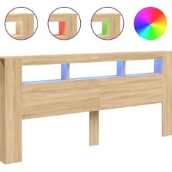 Vidaxl Tête de Lit à LED, Panneau avec Rangement, Accessoire de Lit, Tête de Cadre de Lit Chambre, Chêne Sonoma 837374