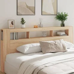 Vidaxl Tête de Lit à LED, Panneau avec Rangement, Accessoire de Lit, Tête de Cadre de Lit Chambre, Chêne Sonoma 837374