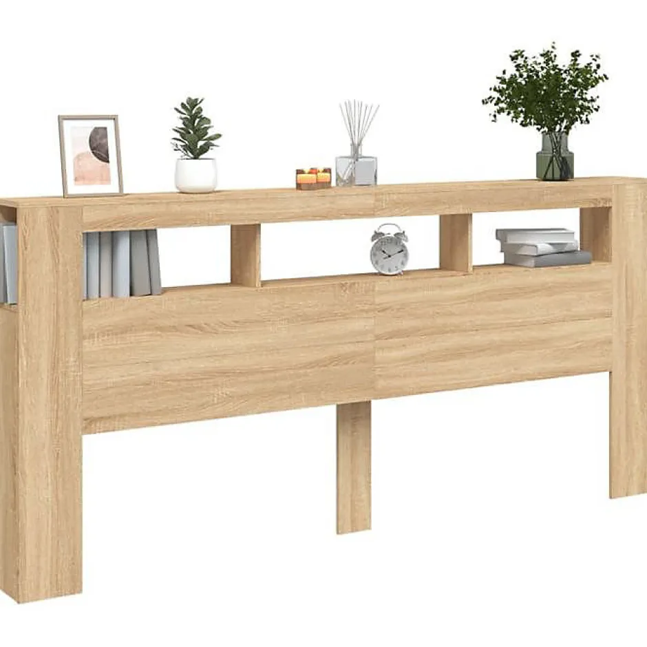 Vidaxl Tête de Lit à LED, Panneau avec Rangement, Accessoire de Lit, Tête de Cadre de Lit Chambre, Chêne Sonoma 837374