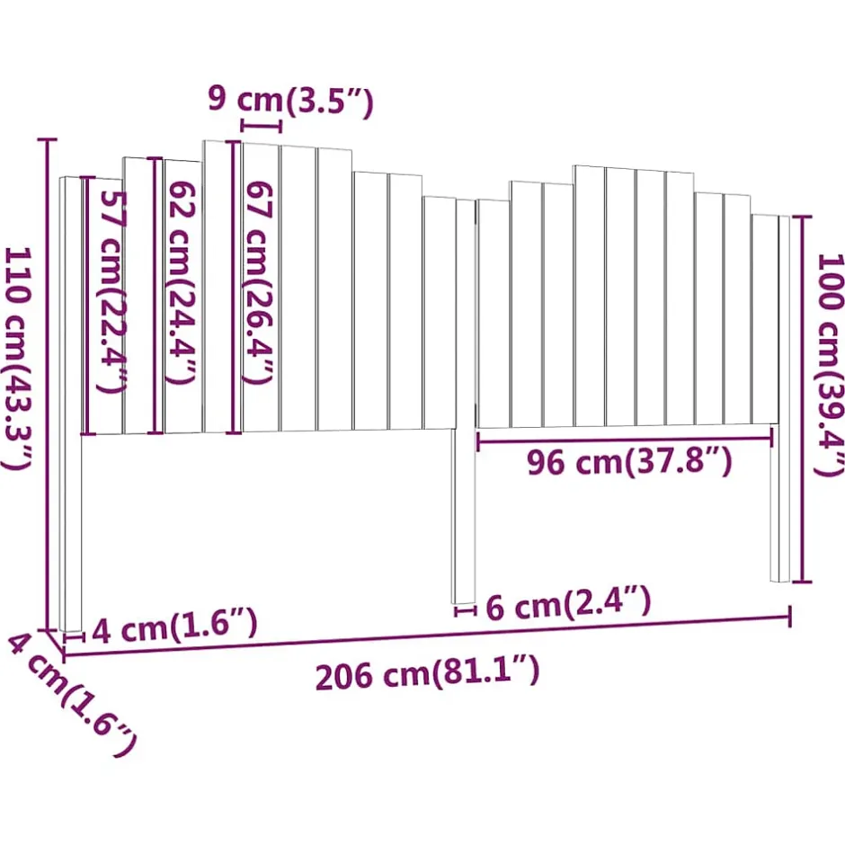 Vidaxl Tête de lit Noir 206x4x110 cm Bois massif de pin 818494 Outlet