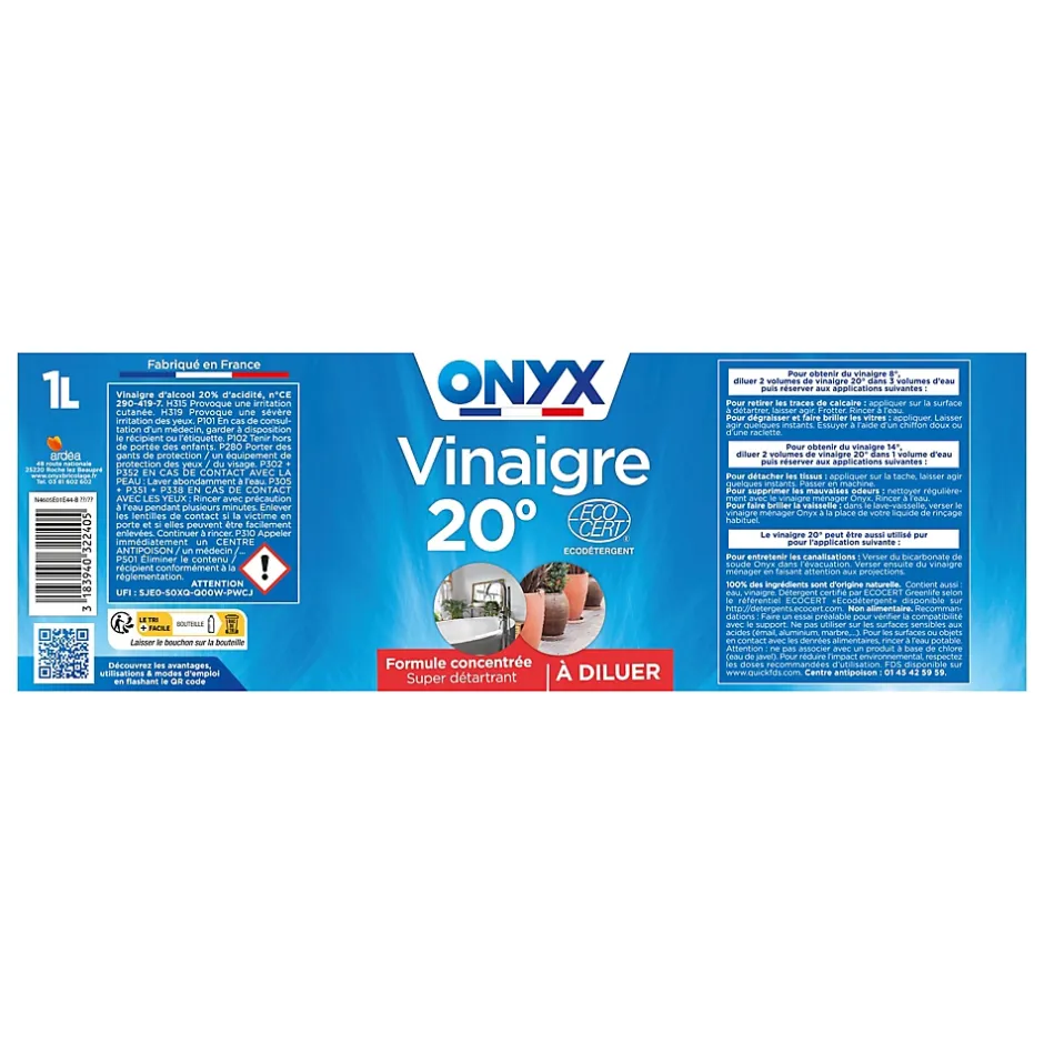 Onyx Vinaigre 20° formule concentrée 1L Outlet