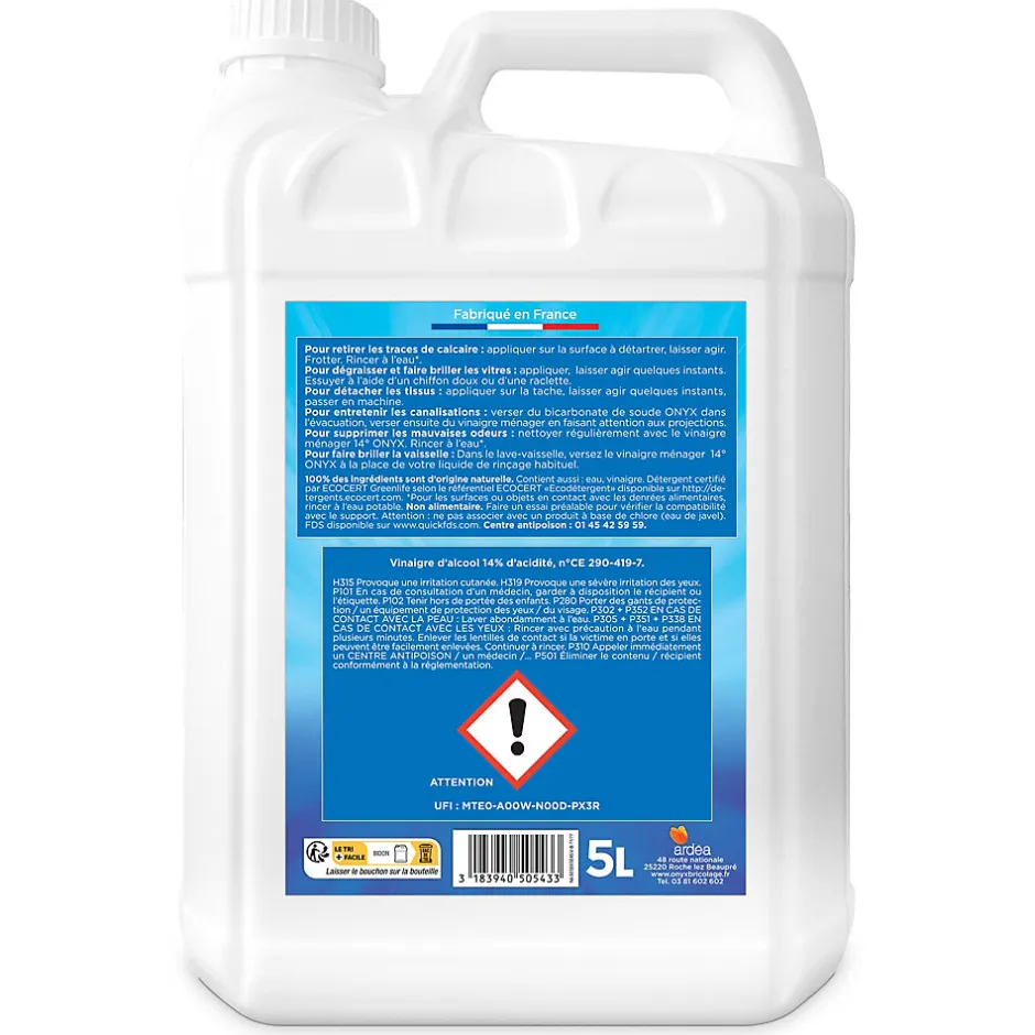 Onyx Vinaigre ménager concentration 14° bricolage 5L