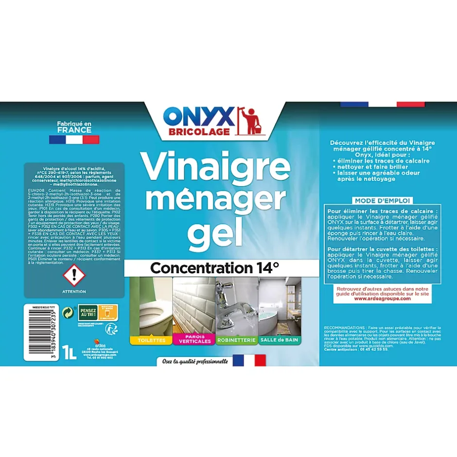 Onyx Vinaigre ménager gel concentration 14° bricolage 1L Best