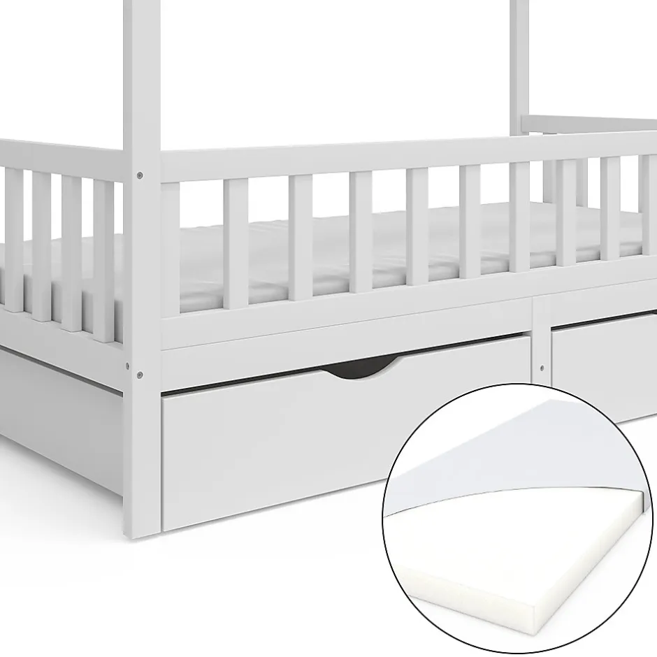 Enfant Vitalispa® Vitalispa Lit cabane Blanc 90x200 cm avec 2 tiroirs et matelas