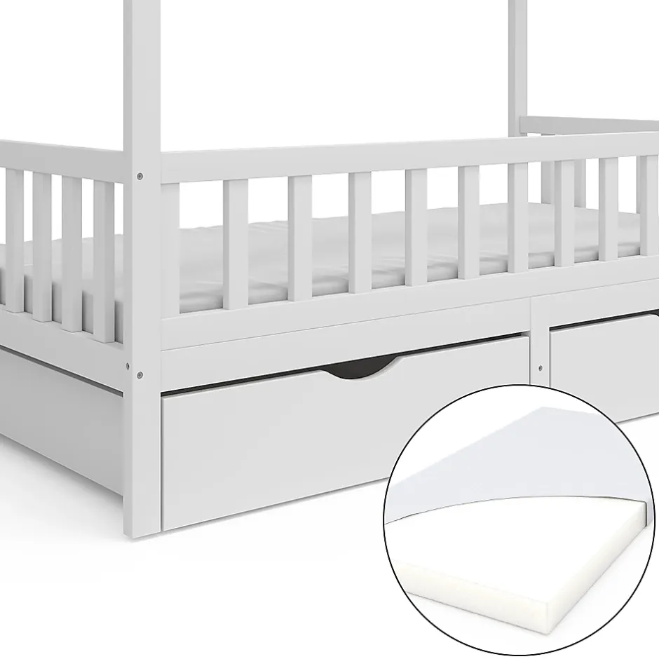 Vitalispa® Vitalispa Lit cabane Blanc 80x160 cm avec 2 tiroirs et matelas
