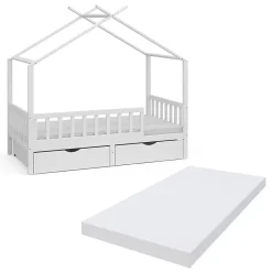 Vitalispa® Vitalispa Lit cabane Blanc 80x160 cm avec 2 tiroirs et matelas