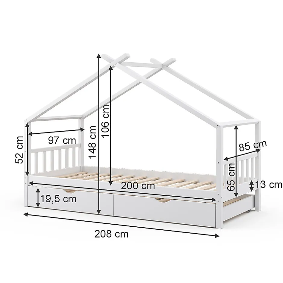Enfant Vitalispa® Vitalispa Lit cabane Blanc 90x200 cm avec lit dappoint et 2 matelas