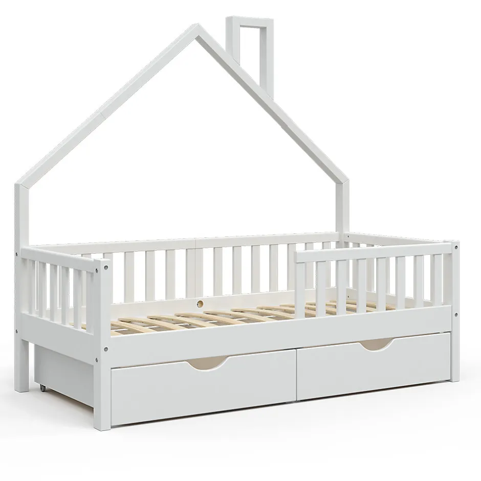 Enfant Vitalispa® Vitalispa Lit cabane Blanc 80x160 cm avec 2 tiroirs