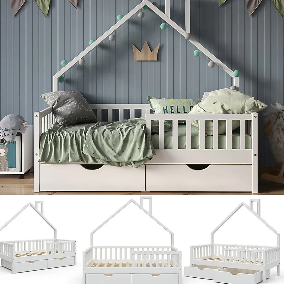 Enfant Vitalispa® Vitalispa Lit cabane Blanc 80x160 cm avec 2 tiroirs