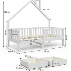 Enfant Vitalispa® Vitalispa Lit cabane Blanc 80x160 cm avec 2 tiroirs
