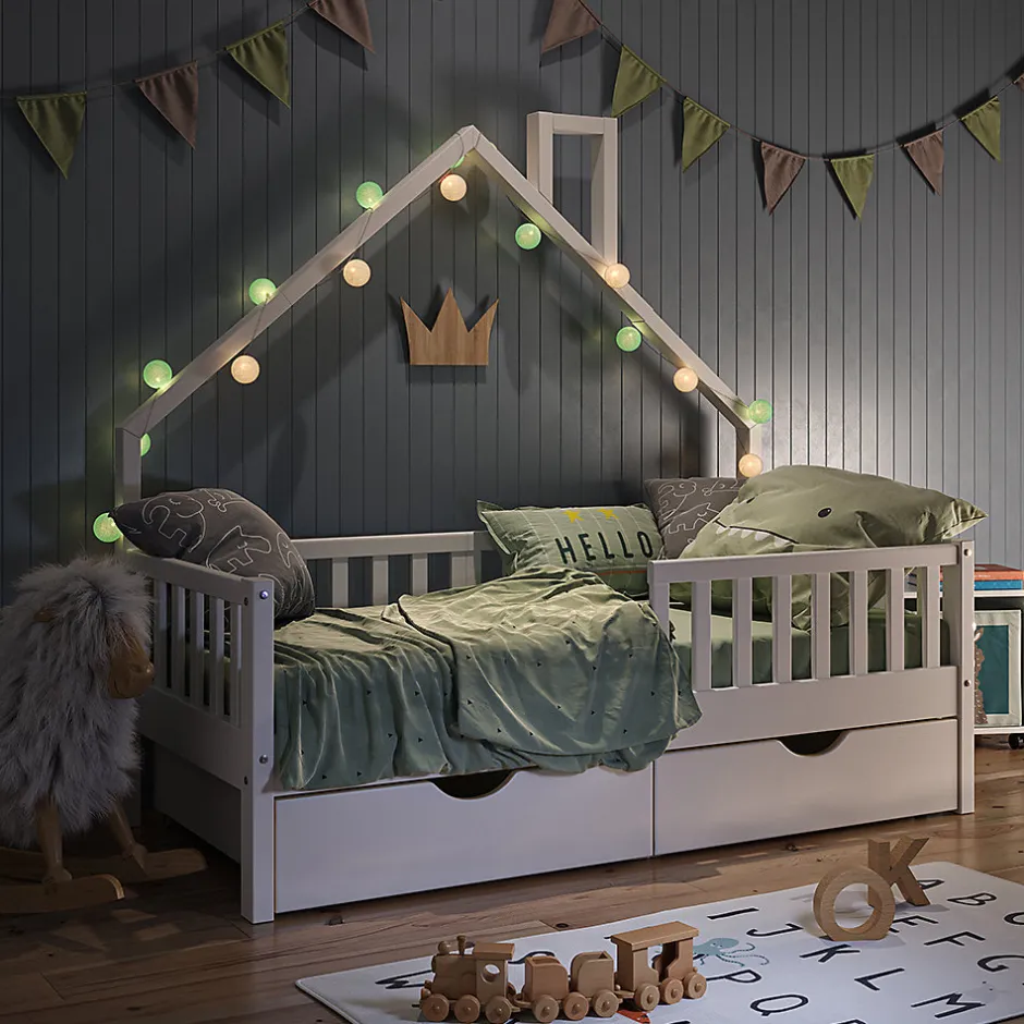 Enfant Vitalispa® Vitalispa Lit cabane Blanc 80x160 cm avec 2 tiroirs