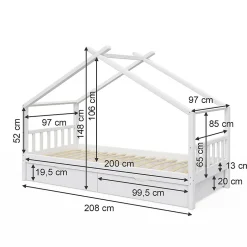 Enfant Vitalispa® Vitalispa Lit cabane Blanc 90x200 cm avec 2 tiroirs
