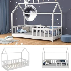 Vitalispa® Vitalispa Lit cabane Blanc 80x160 cm avec protection anti-chute