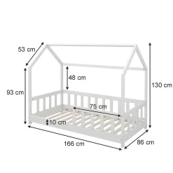Vitalispa® Vitalispa Lit cabane Blanc 80x160 cm avec protection anti-chute