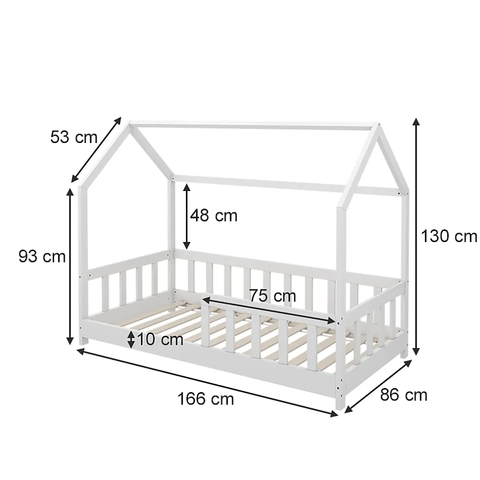 Vitalispa® Vitalispa Lit cabane Blanc 80x160 cm avec protection anti-chute
