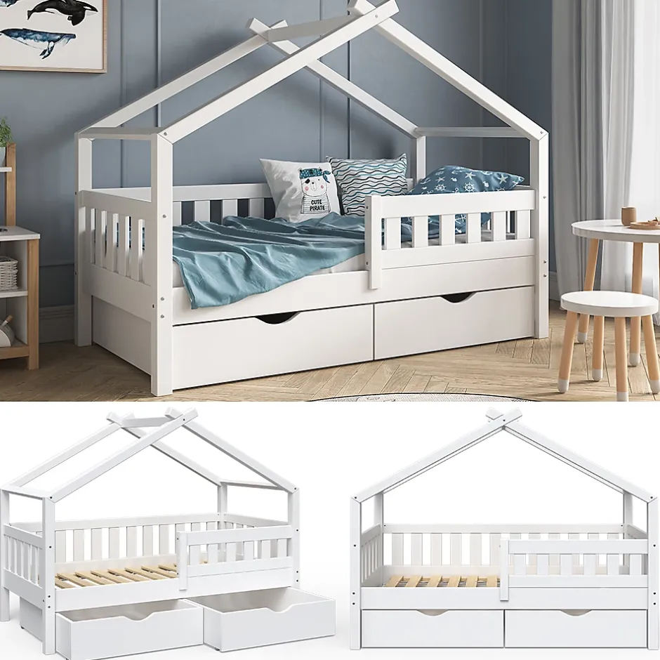 Vitalispa® Vitalispa Lit cabane Blanc 80x160 cm avec 2 tiroirs Best