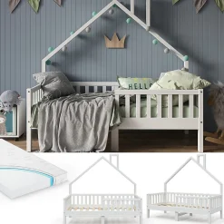 Enfant Vitalispa® Vitalispa Lit cabane Blanc 80x160 cm avec matelas