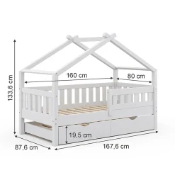 Vitalispa® Vitalispa Lit cabane Blanc 80x160 cm avec lit dappoint et matelas Outlet