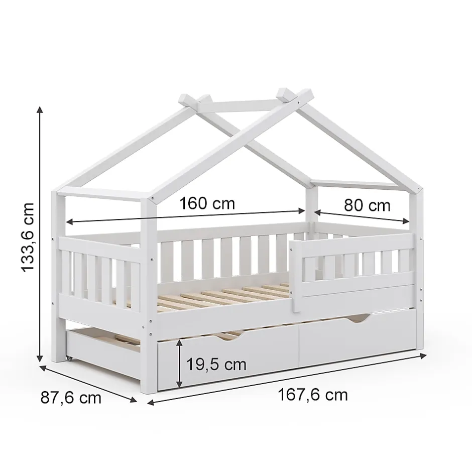 Vitalispa® Vitalispa Lit cabane Blanc 80x160 cm avec lit dappoint et matelas Outlet