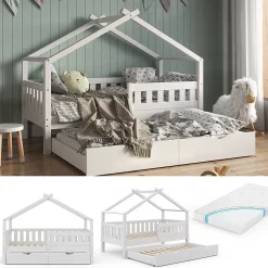 Vitalispa® Vitalispa Lit cabane Blanc 80x160 cm avec lit dappoint et matelas Outlet