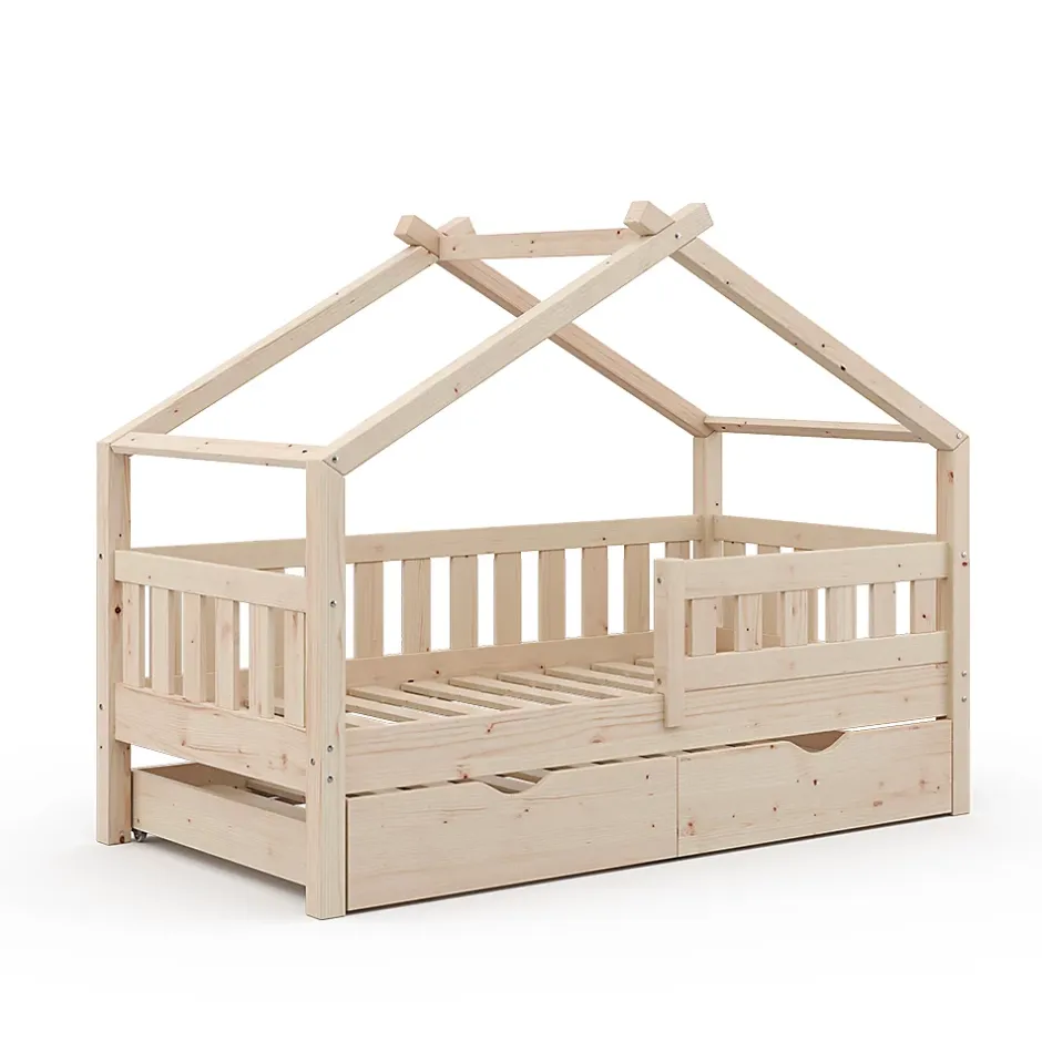 Vitalispa® Vitalispa Lit cabane Naturel bois 80x160 cm avec lit dappoint Outlet