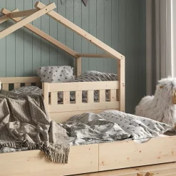 Vitalispa® Vitalispa Lit cabane Naturel bois 80x160 cm avec lit dappoint Outlet